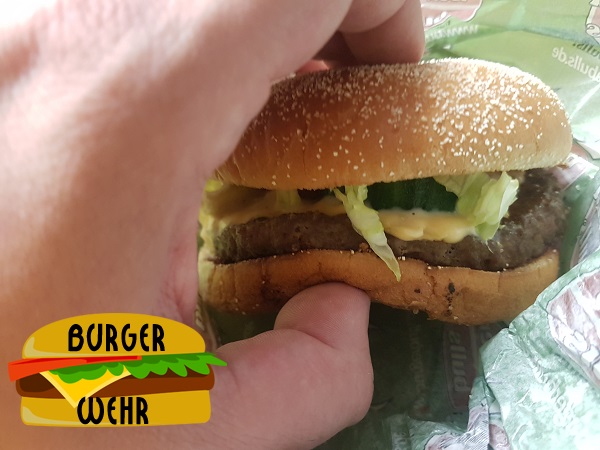 Bild eines Hamburgers in einer Hand